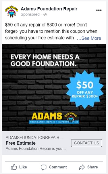 Adams Foundation Repair Facebook Ad